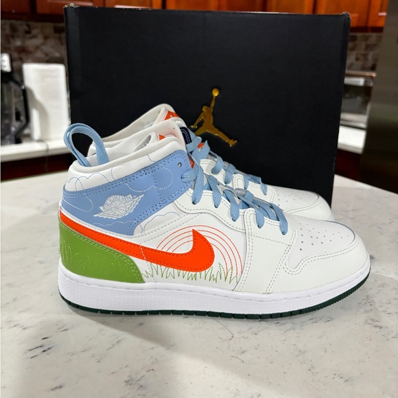 Size 6.5Y Jordan 1 Mid SE GS Stitch Sail Orange Junior Kids Casual DX2462-100 - Picture 3 of 7